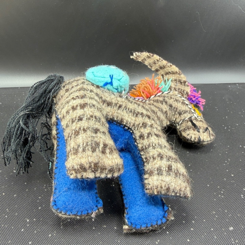Vintage Mexican Folk Art Woven Wool Burro Donkey Figurine Colorful Yarn Pom Poms - Picture 6 of 11